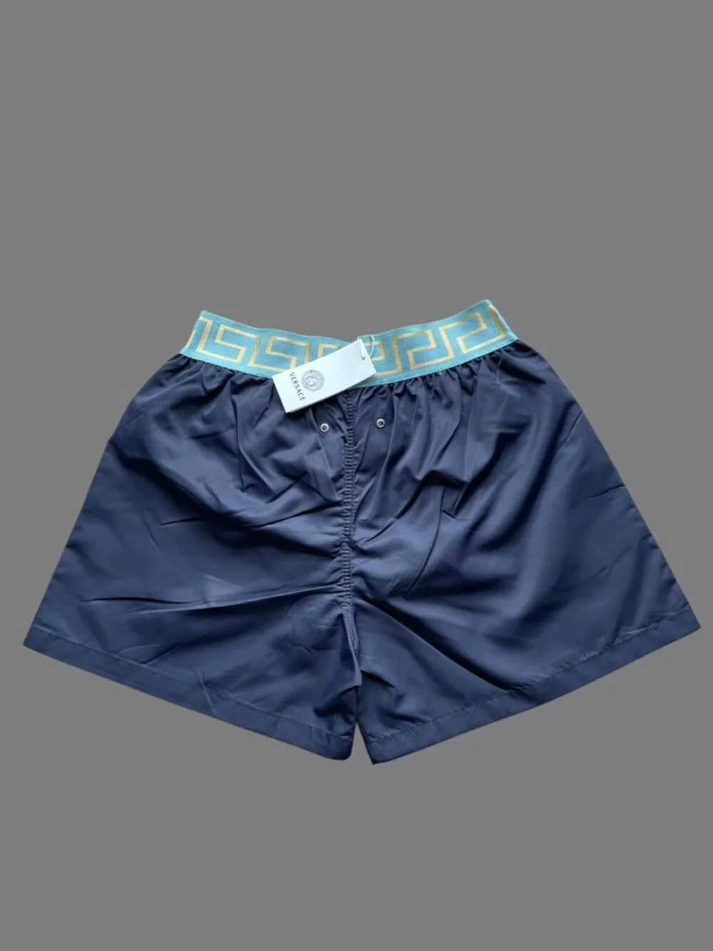 Versace Men's New Elastic Waist Nylon Short Navy Large